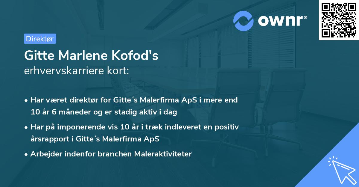 Gitte Marlene Kofod's erhvervskarriere kort