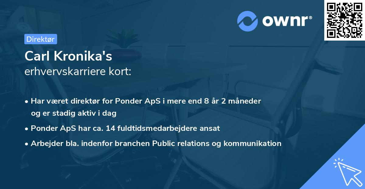 Carl Kronika's erhvervskarriere kort