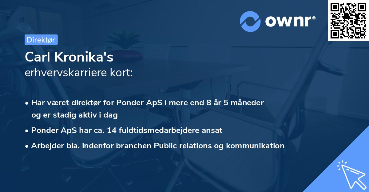 Carl Kronika's erhvervskarriere kort