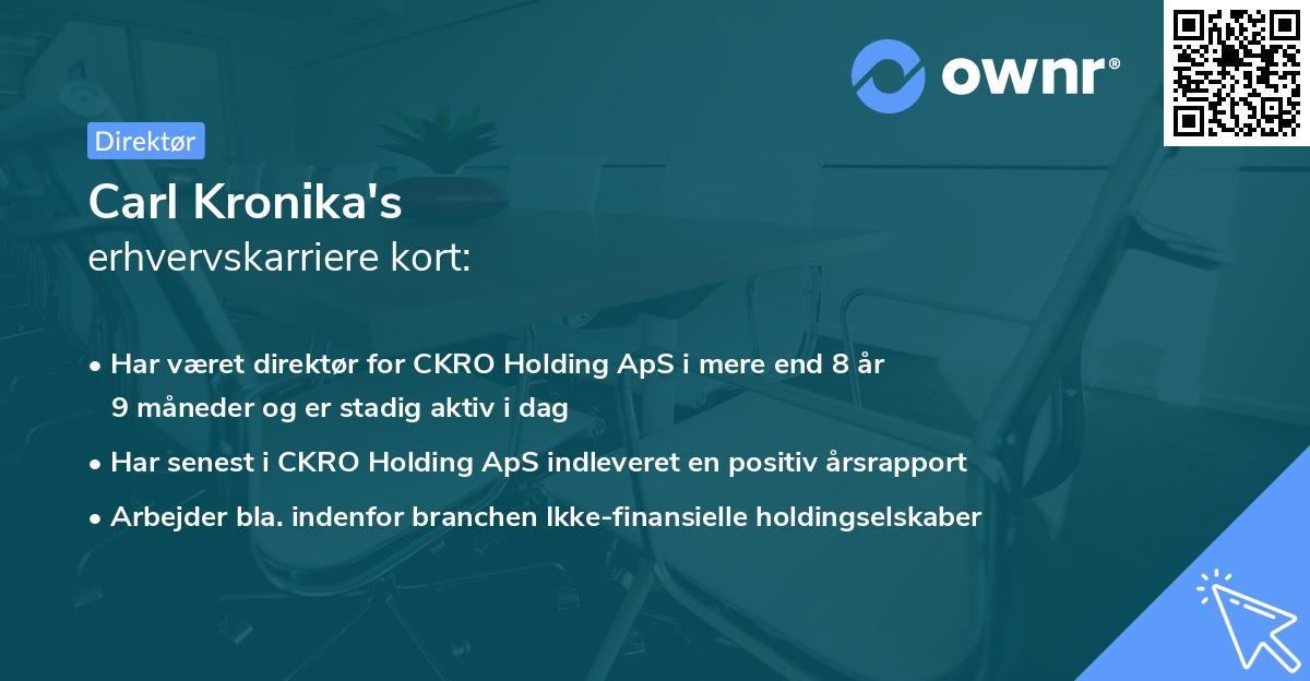 Carl Kronika's erhvervskarriere kort
