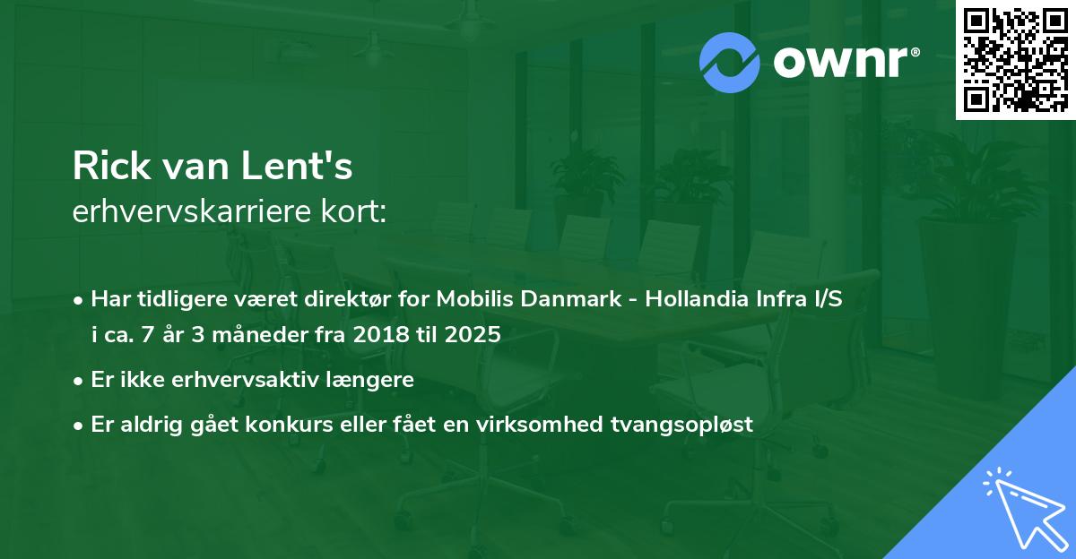 Rick van Lent's erhvervskarriere kort