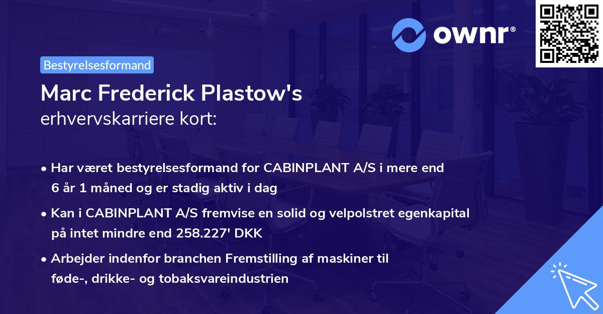 Marc Frederick Plastow's erhvervskarriere kort