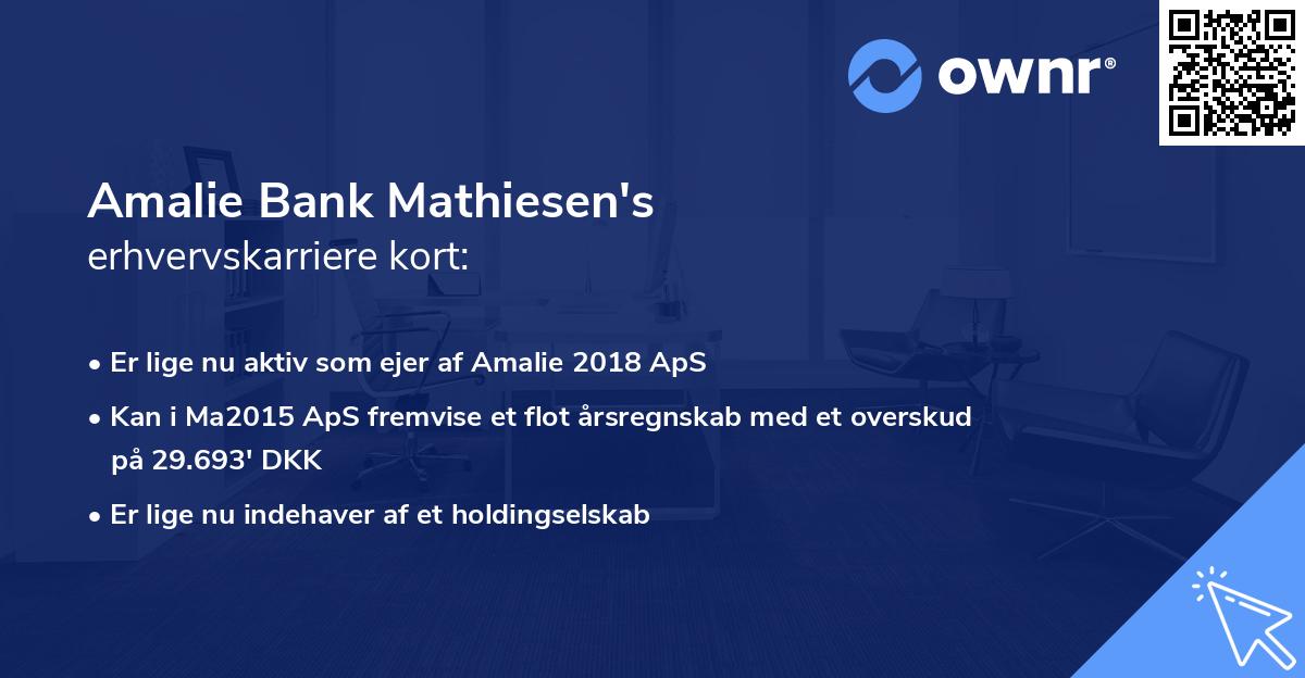 Amalie Bank Mathiesen's erhvervskarriere kort