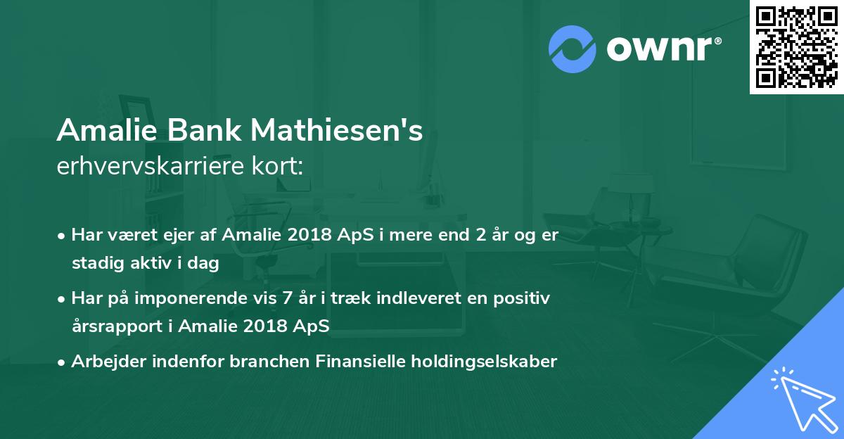 Amalie Bank Mathiesen's erhvervskarriere kort