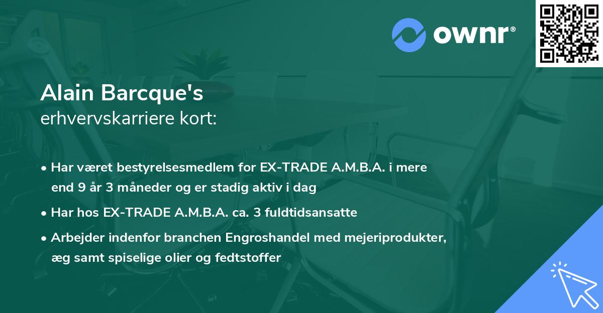 Alain Barcque's erhvervskarriere kort