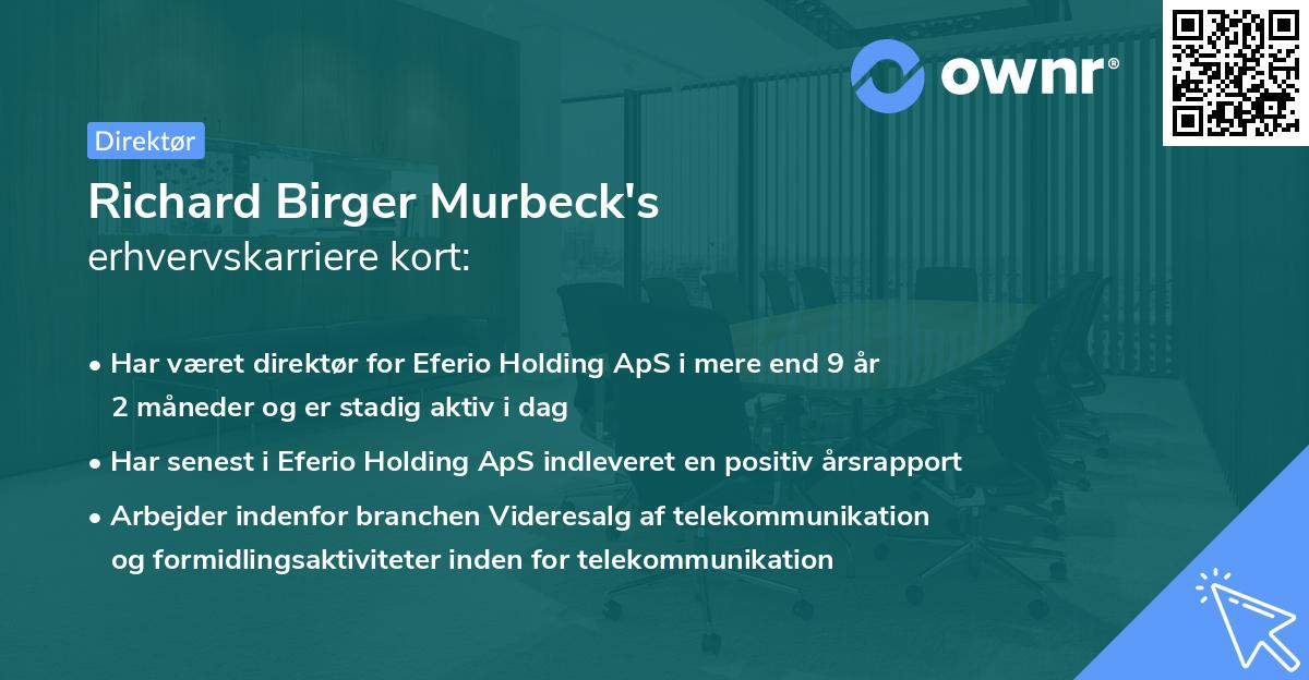 Richard Birger Murbeck's erhvervskarriere kort