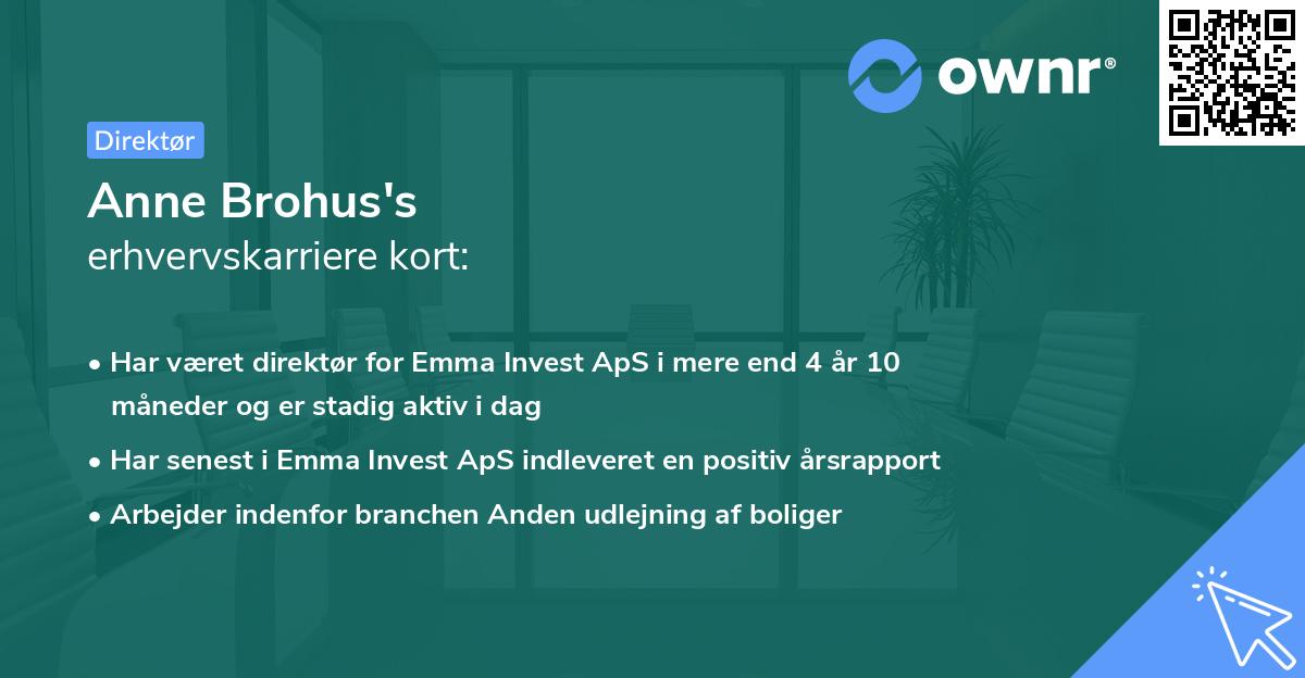 Anne Brohus's erhvervskarriere kort