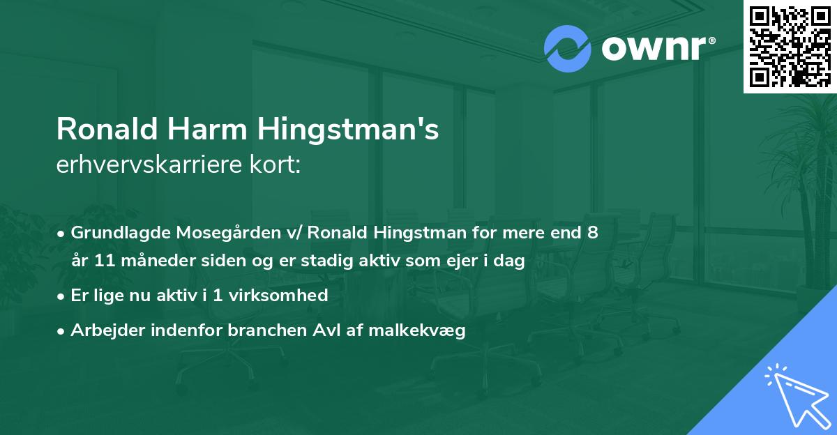 Ronald Harm Hingstman's erhvervskarriere kort
