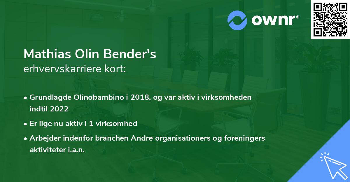 Mathias Olin Bender's erhvervskarriere kort