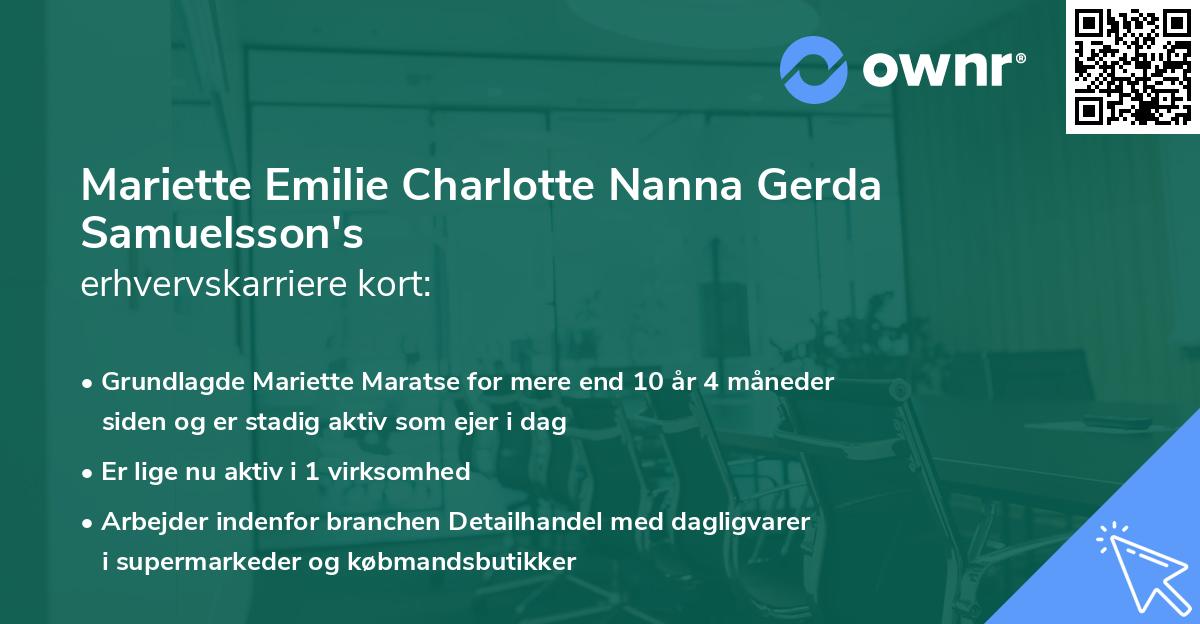 Mariette Emilie Charlotte Nanna Gerda Samuelsson's erhvervskarriere kort