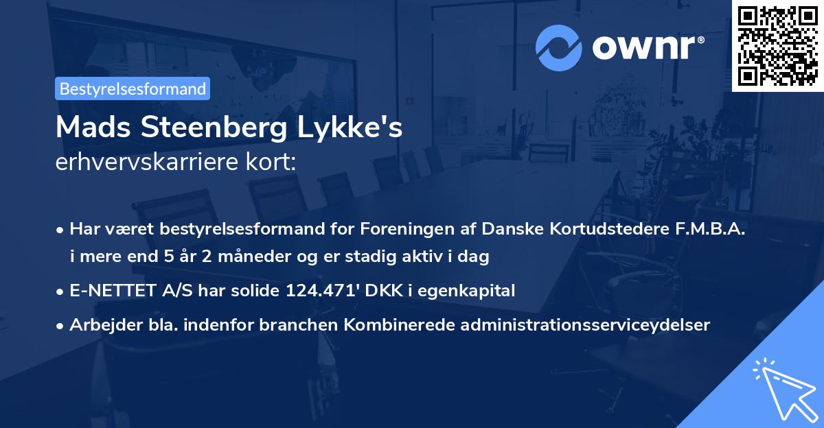 Mads Steenberg Lykke's erhvervskarriere kort