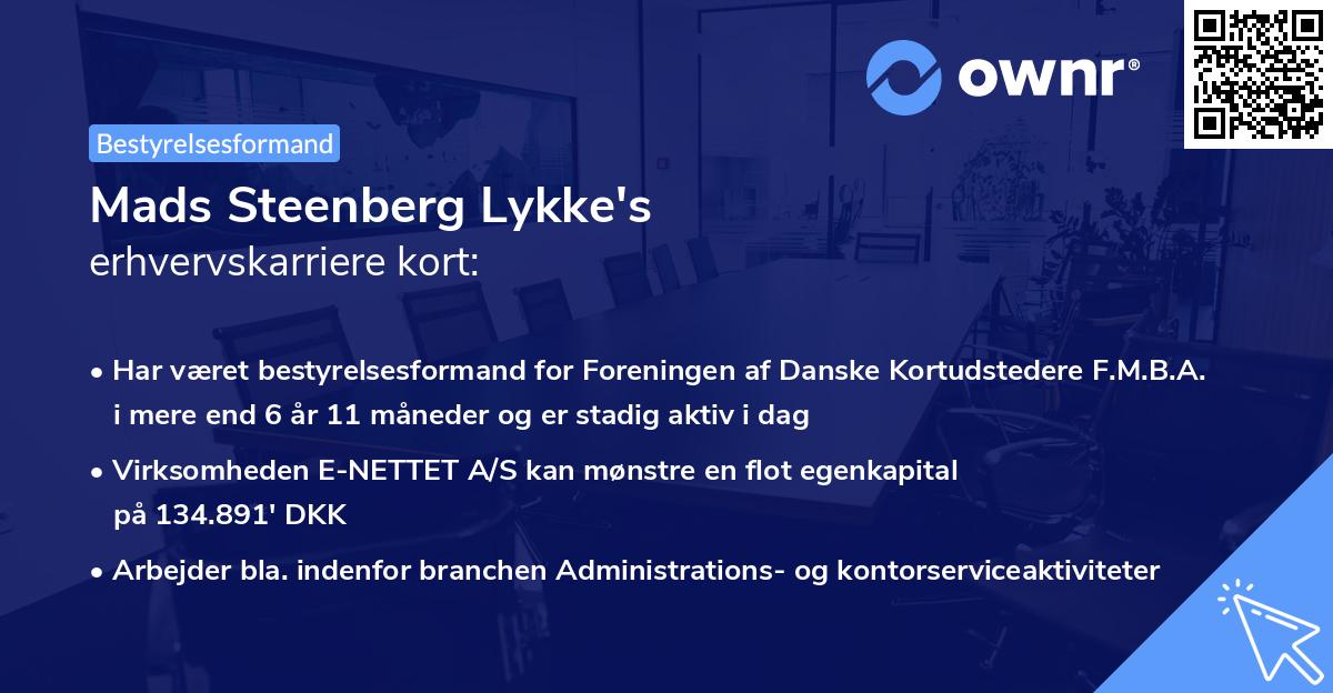 Mads Steenberg Lykke's erhvervskarriere kort