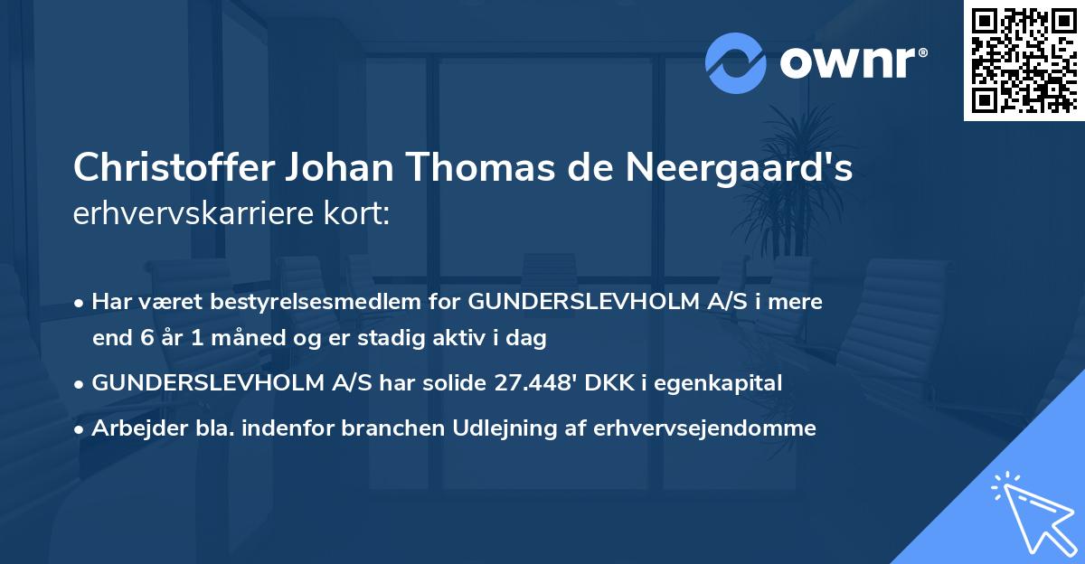 Christoffer Johan Thomas de Neergaard's erhvervskarriere kort