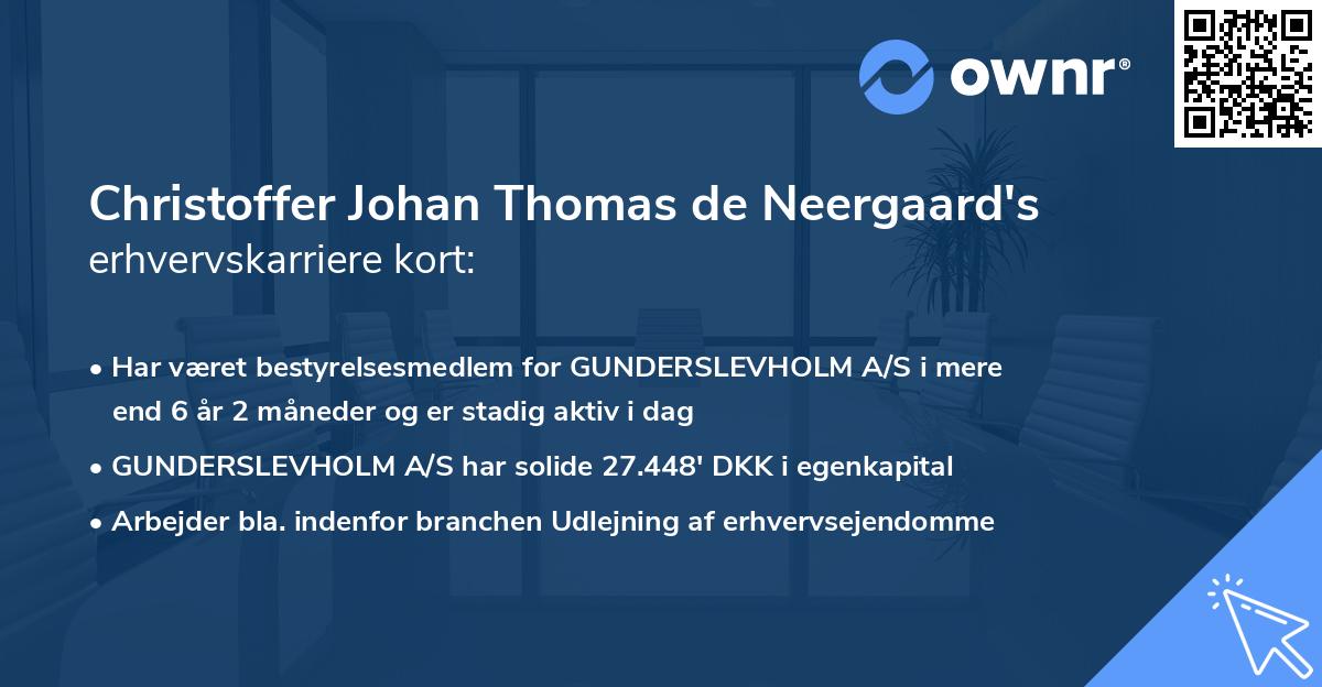 Christoffer Johan Thomas de Neergaard's erhvervskarriere kort