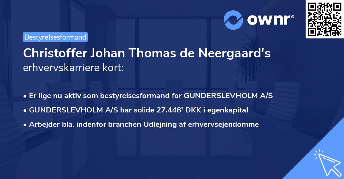 Christoffer Johan Thomas de Neergaard's erhvervskarriere kort