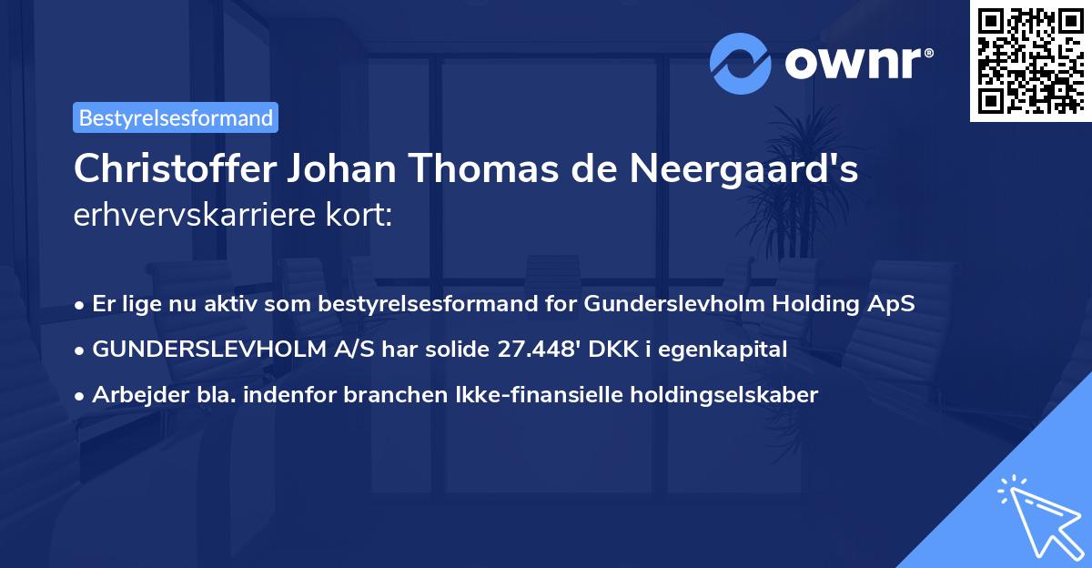 Christoffer Johan Thomas de Neergaard's erhvervskarriere kort