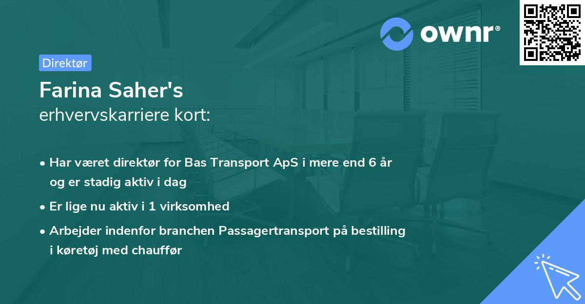 Farina Saher's erhvervskarriere kort