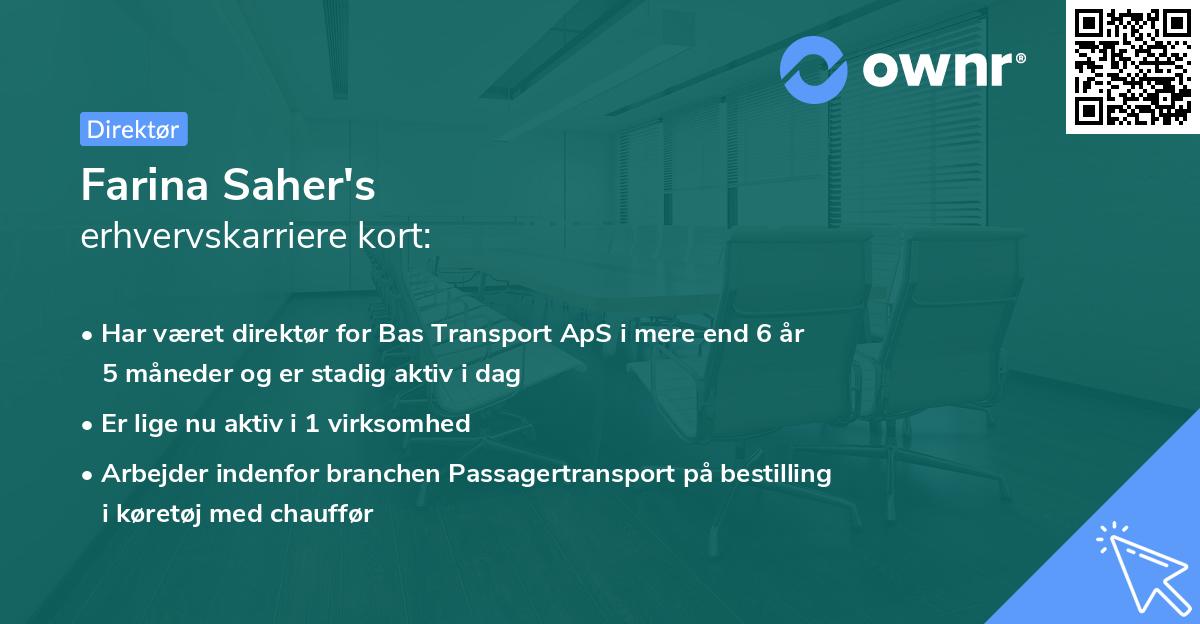 Farina Saher's erhvervskarriere kort