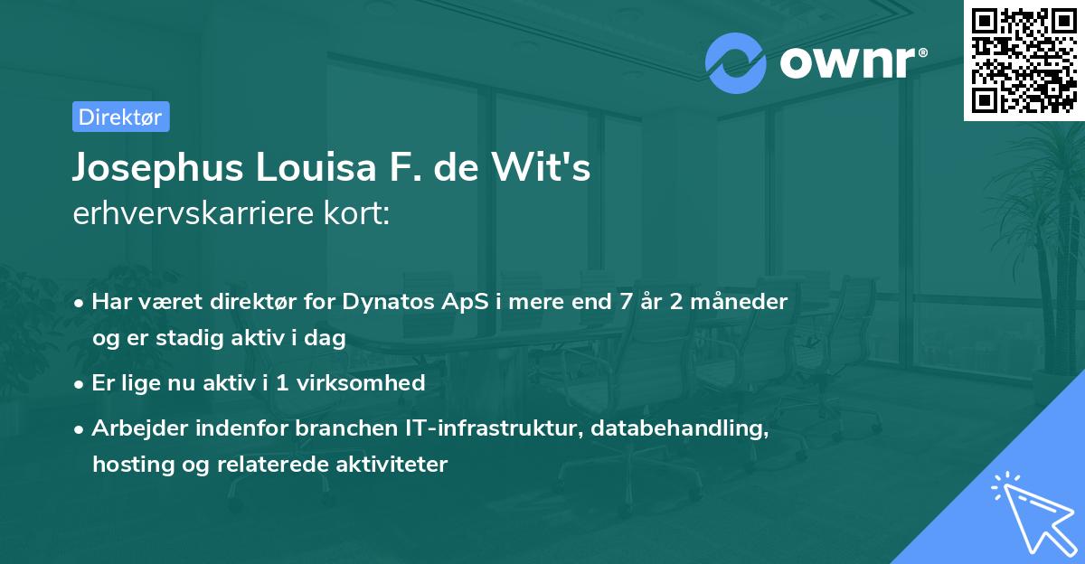 Josephus Louisa F. de Wit's erhvervskarriere kort