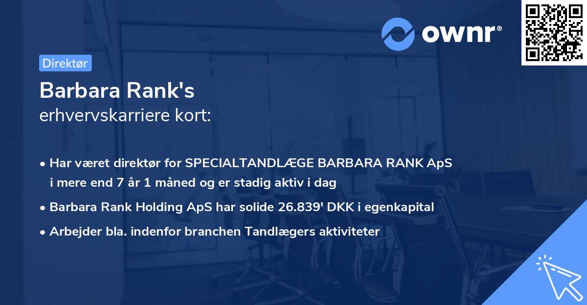 Barbara Rank's erhvervskarriere kort