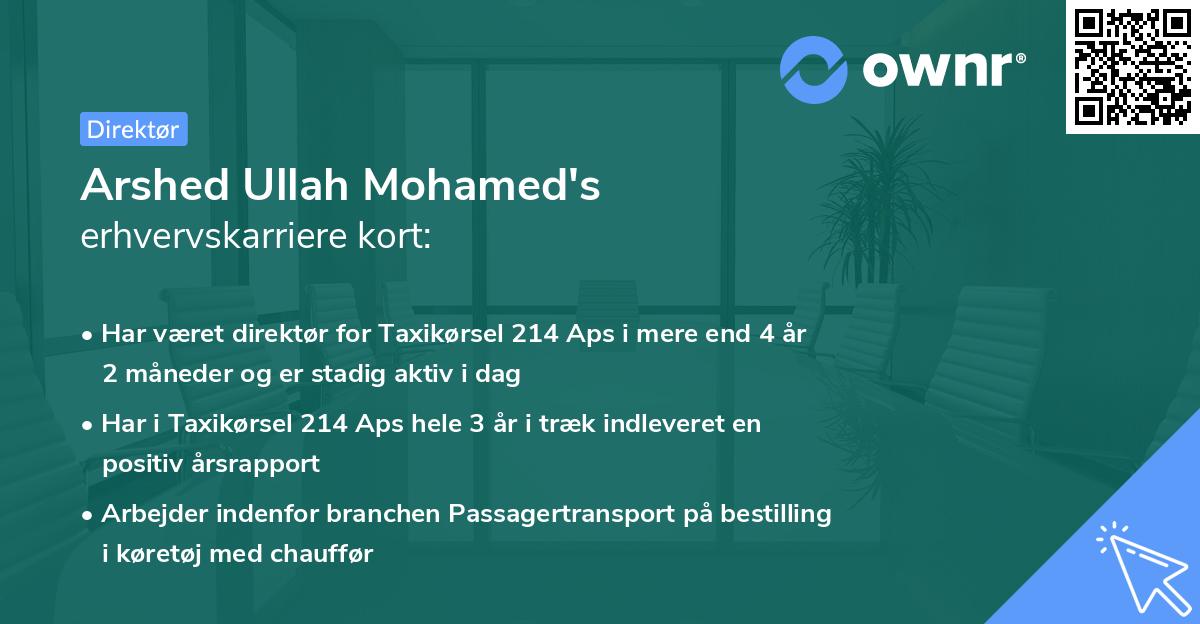 Arshed Ullah Mohamed's erhvervskarriere kort