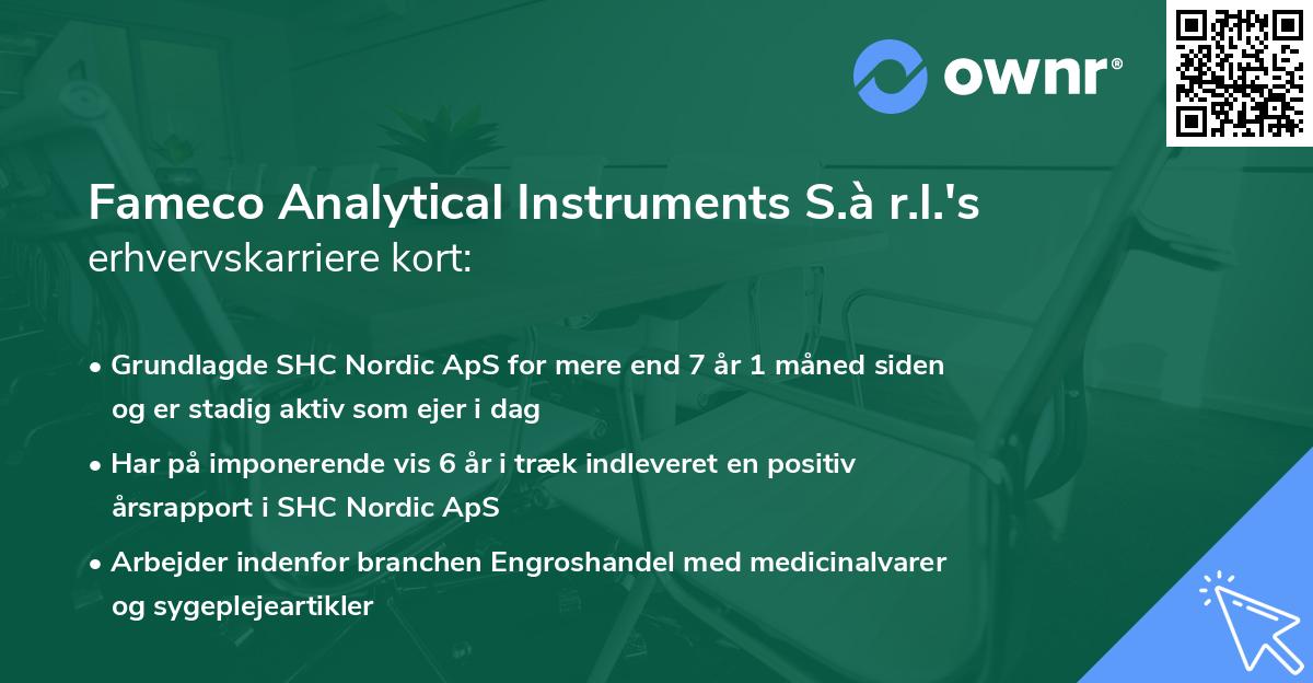 Fameco Analytical Instruments S.à r.l.'s erhvervskarriere kort