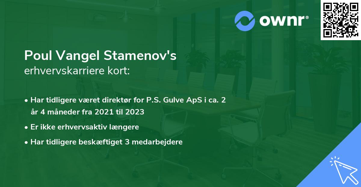 Poul Vangel Stamenov's erhvervskarriere kort