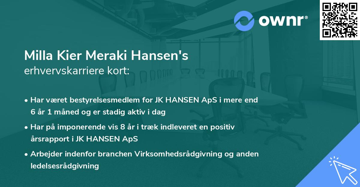 Milla Kier Meraki Hansen's erhvervskarriere kort