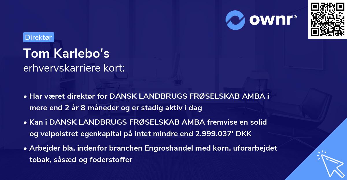 Tom Karlebo's erhvervskarriere kort