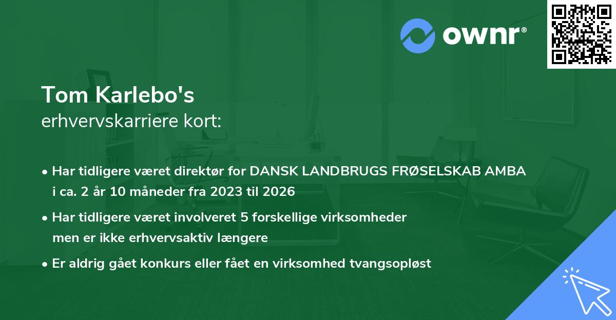 Tom Karlebo's erhvervskarriere kort