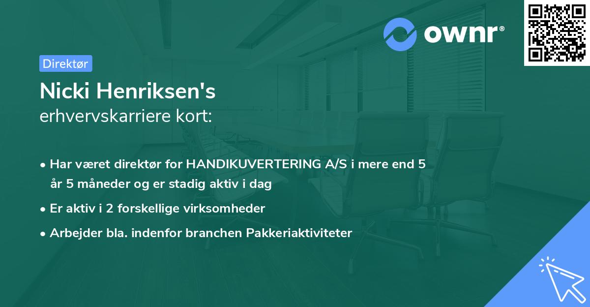 Nicki Henriksen's erhvervskarriere kort