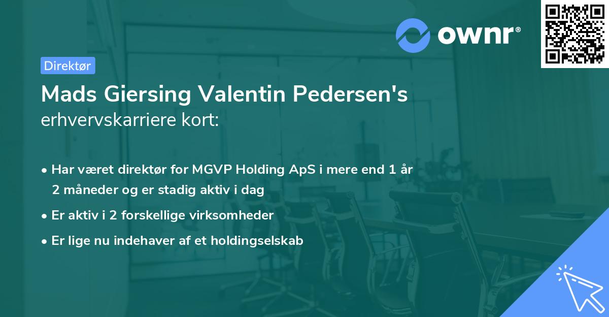 Mads Giersing Valentin Pedersen's erhvervskarriere kort