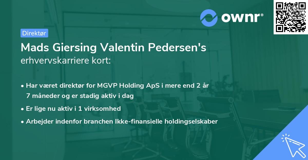Mads Giersing Valentin Pedersen's erhvervskarriere kort