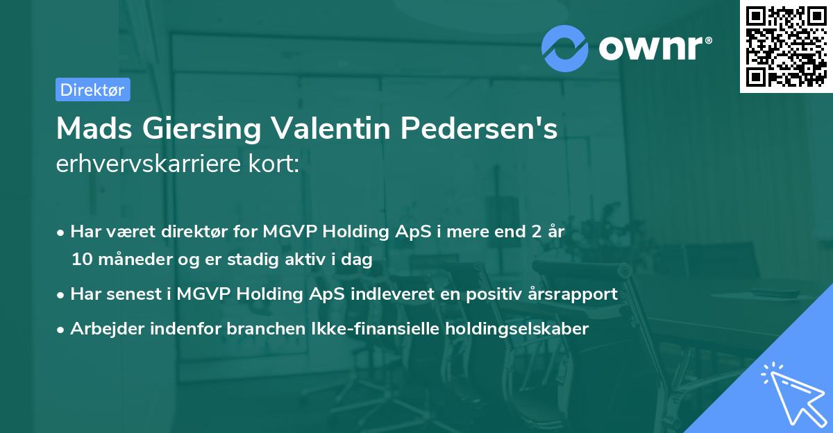 Mads Giersing Valentin Pedersen's erhvervskarriere kort