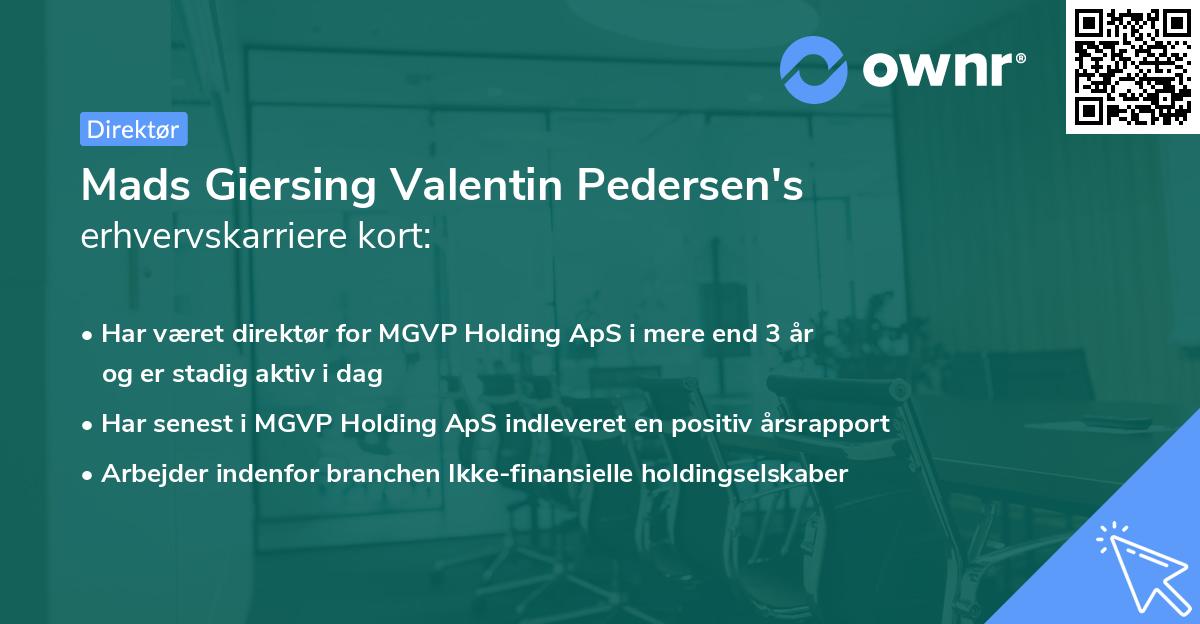 Mads Giersing Valentin Pedersen's erhvervskarriere kort