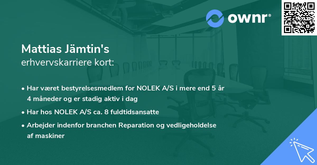 Mattias Jämtin's erhvervskarriere kort