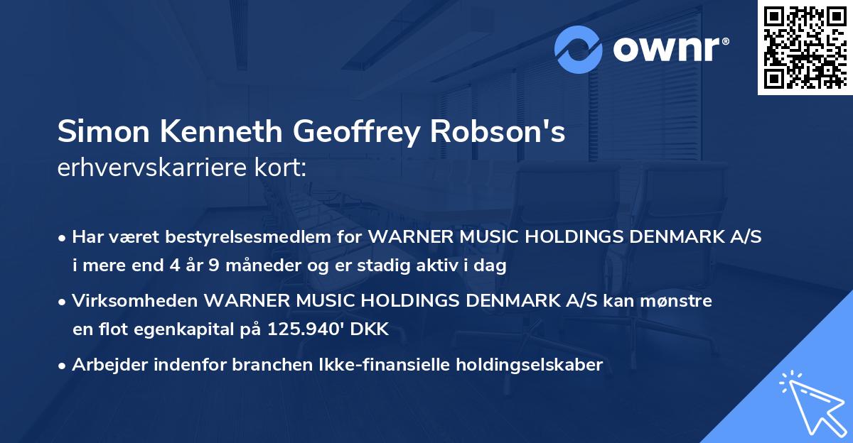 Simon Kenneth Geoffrey Robson's erhvervskarriere kort