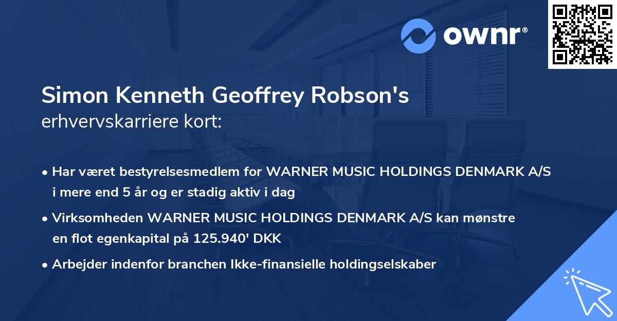 Simon Kenneth Geoffrey Robson's erhvervskarriere kort