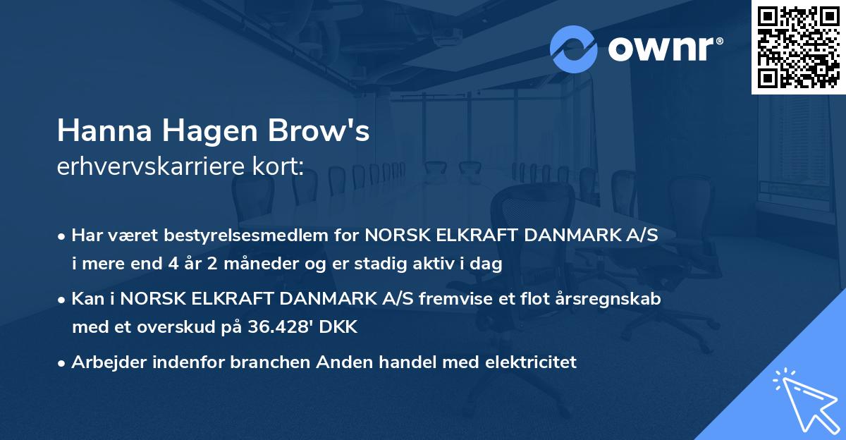 Hanna Hagen Brow's erhvervskarriere kort