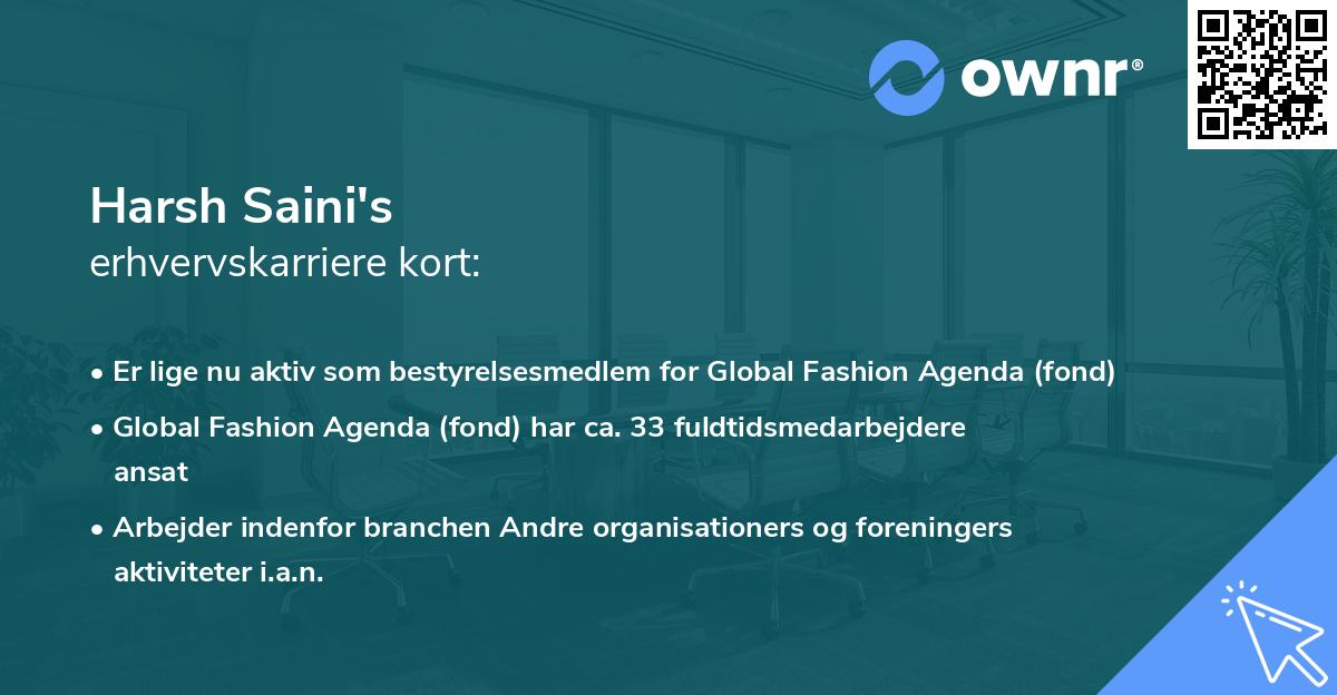 Harsh Saini's erhvervskarriere kort