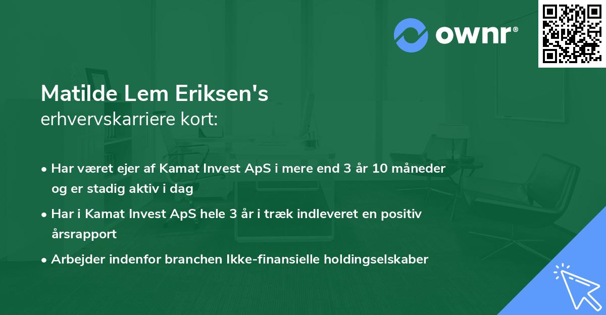 Matilde Lem Eriksen's erhvervskarriere kort