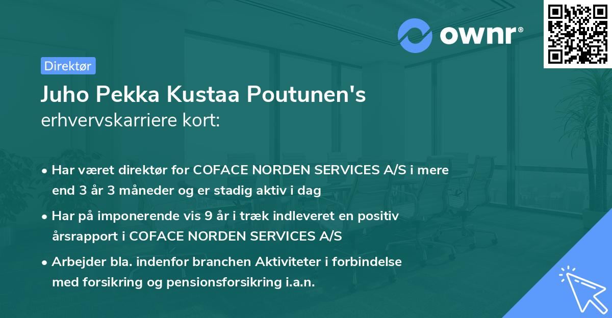 Juho Pekka Kustaa Poutunen's erhvervskarriere kort