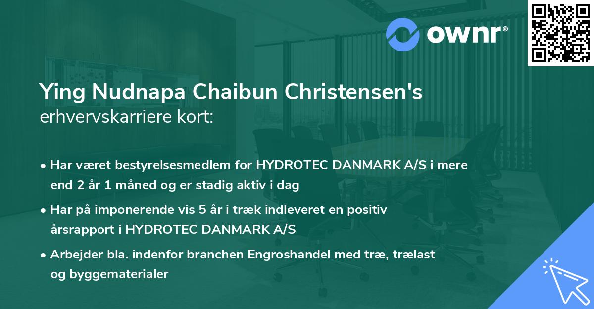 Ying Nudnapa Chaibun Christensen's erhvervskarriere kort