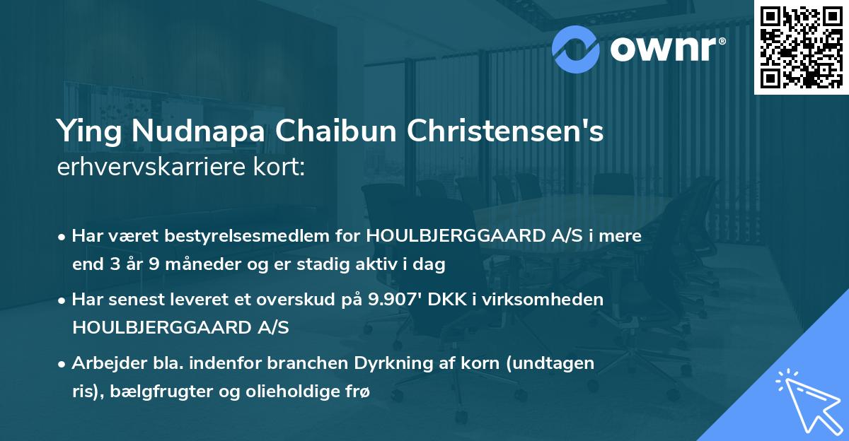 Ying Nudnapa Chaibun Christensen's erhvervskarriere kort