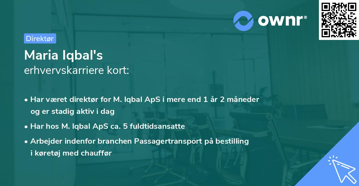 Maria Iqbal's erhvervskarriere kort
