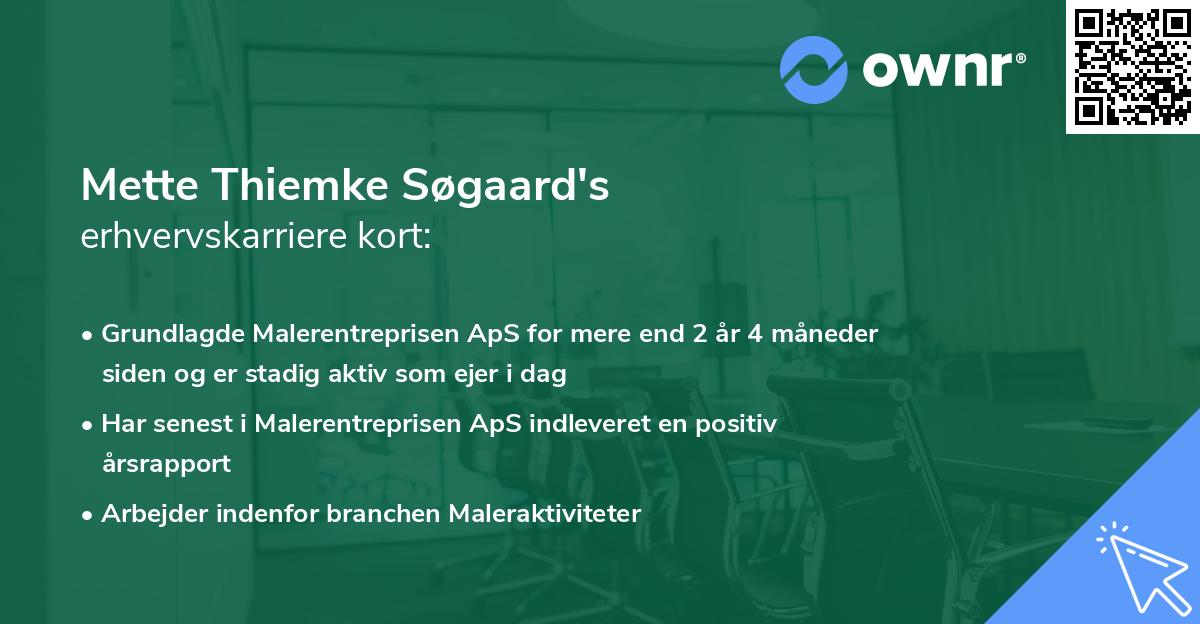 Mette Thiemke Søgaard's erhvervskarriere kort