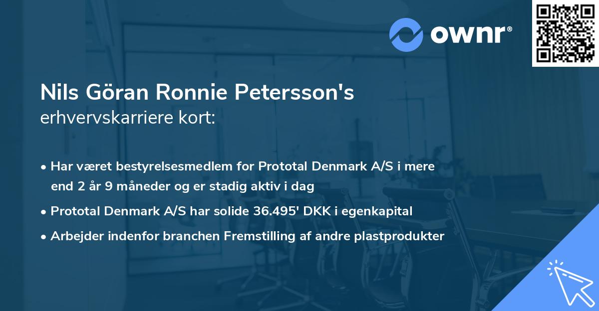 Nils Göran Ronnie Petersson's erhvervskarriere kort