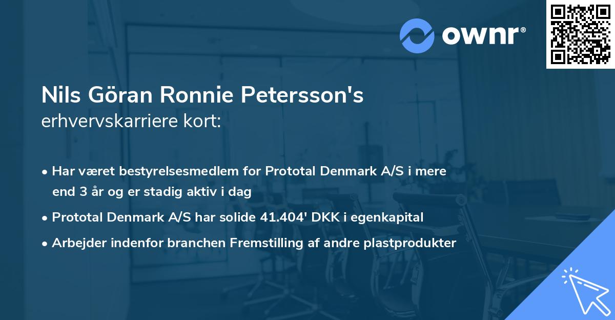 Nils Göran Ronnie Petersson's erhvervskarriere kort
