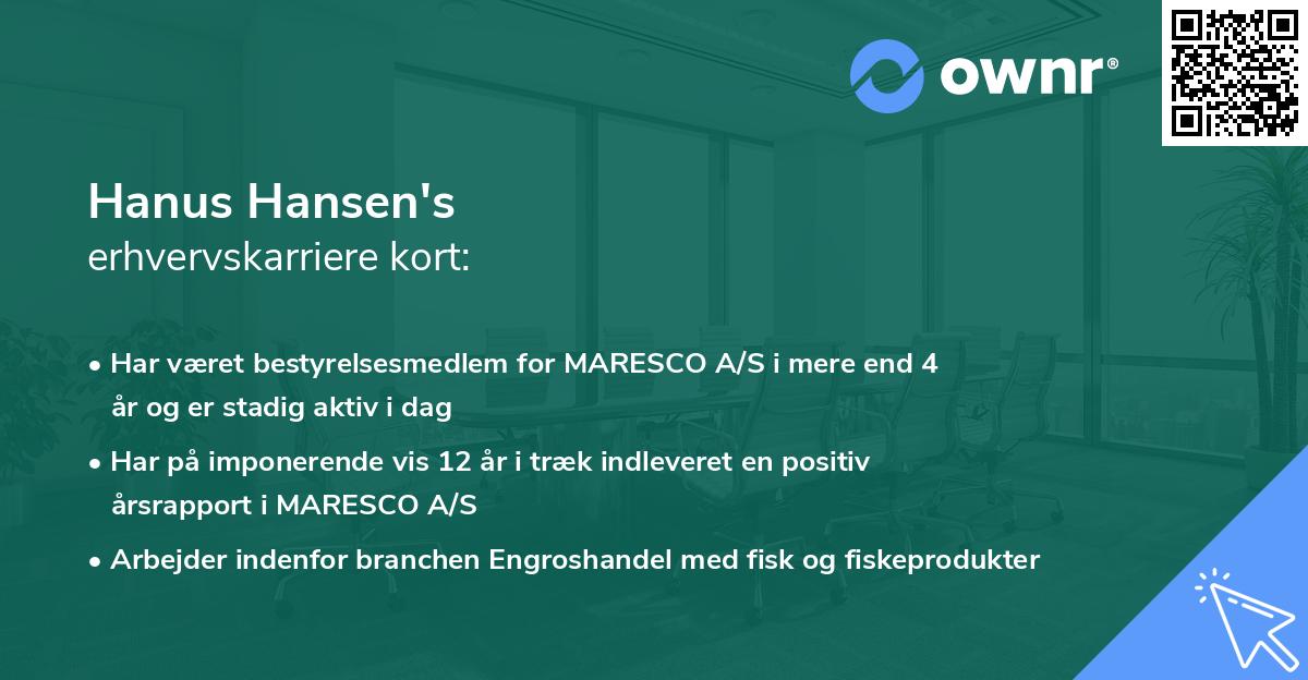 Hanus Hansen's erhvervskarriere kort