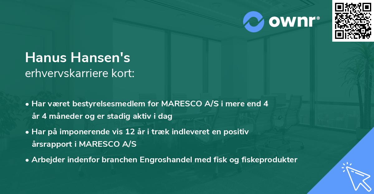 Hanus Hansen's erhvervskarriere kort